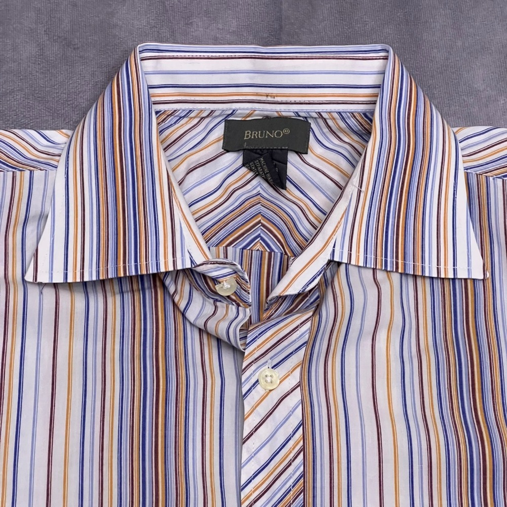 Bruno Striped Button Down Mens XL Multi Color Long Sleeve Cotton Blend Good